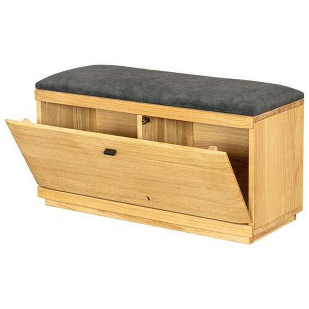 Thumbnail - Linea Natura Garderobenbank, Eiche, Metall, Eiche, massiv, 2-Sitzer, Füllung: Schaumstoff, 90.8x43.8x38 cm, Holzmöbel, G...