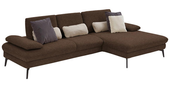 ECKSOFA in Chenille, Mikrofaser Dunkelbraun  - Dunkelbraun/Schwarz, Design, Textil/Metall (299/157cm) - Dieter Knoll