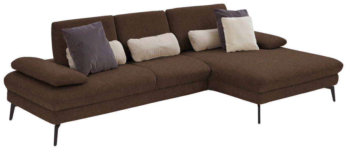 ECKSOFA in Chenille, Mikrofaser Dunkelbraun  - Dunkelbraun/Schwarz, Design, Textil/Metall (299/157cm) - Dieter Knoll