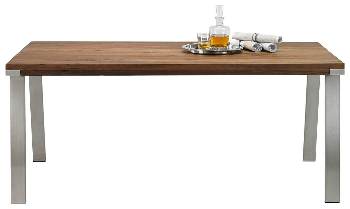 ESSTISCH in Holz, Metall 200/100/77 cm  - Edelstahlfarben/Nussbaumfarben, Design, Holz/Metall (200/100/77cm) - Bert Plantagie