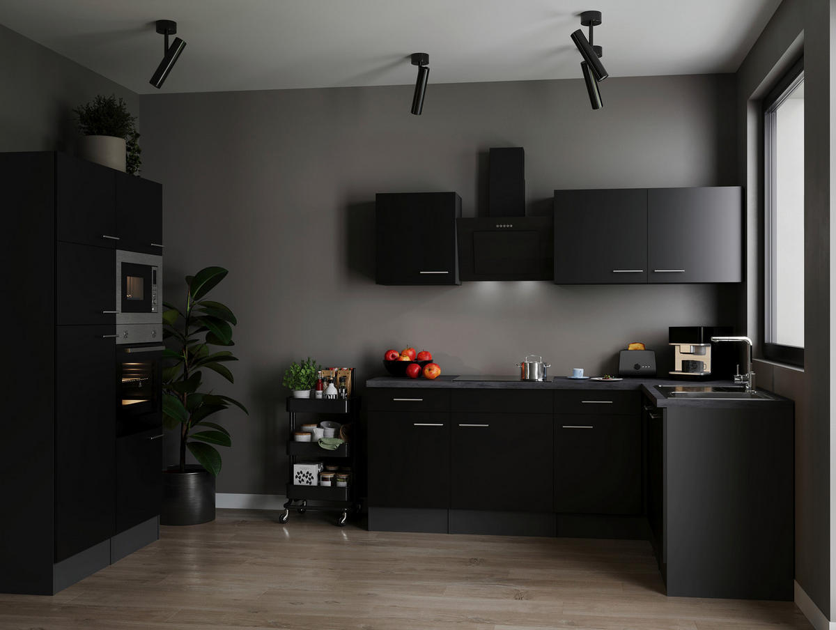 ECKKÜCHE 340/172 cm  in Grau, Schwarz  - Silberfarben/Schwarz, Design, Holzwerkstoff/Metall (340/172cm) - Respekta