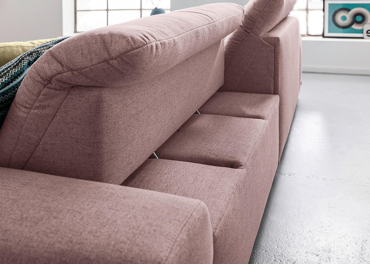 ECKSOFA Rosa Flachgewebe  - Chromfarben/Rosa, Design, Textil/Metall (198/276cm) - SetOne by Musterring
