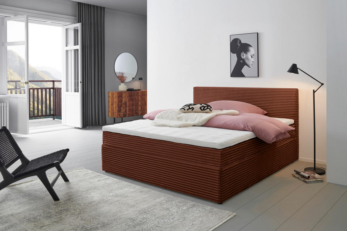 BOXBETT 180/200 cm  in Rostfarben  - Rostfarben/Schwarz, Basics, Holz/Kunststoff (180/200cm) - Livetastic