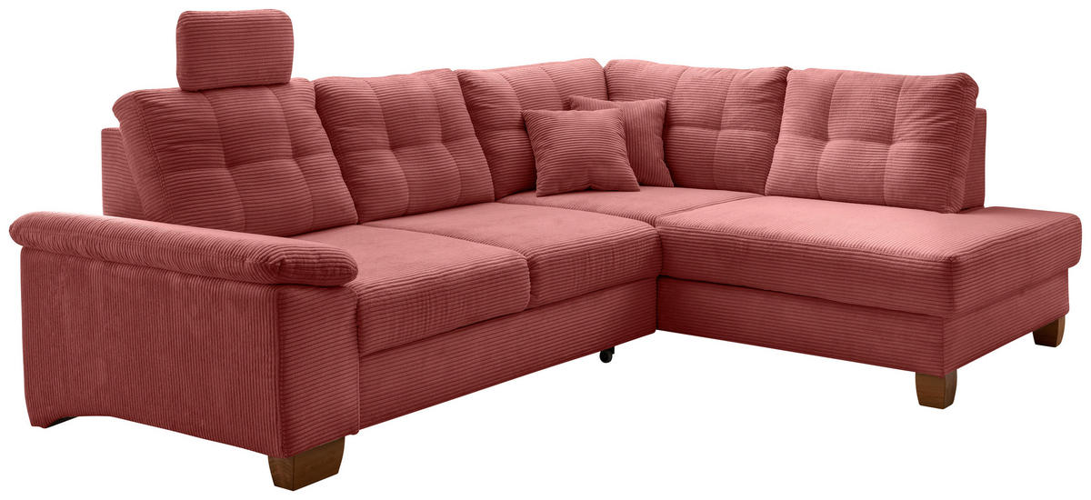 ECKSOFA in Cord Koralle  - Koralle/Naturfarben, Modern, Holz/Textil (274/206cm) - Livetastic