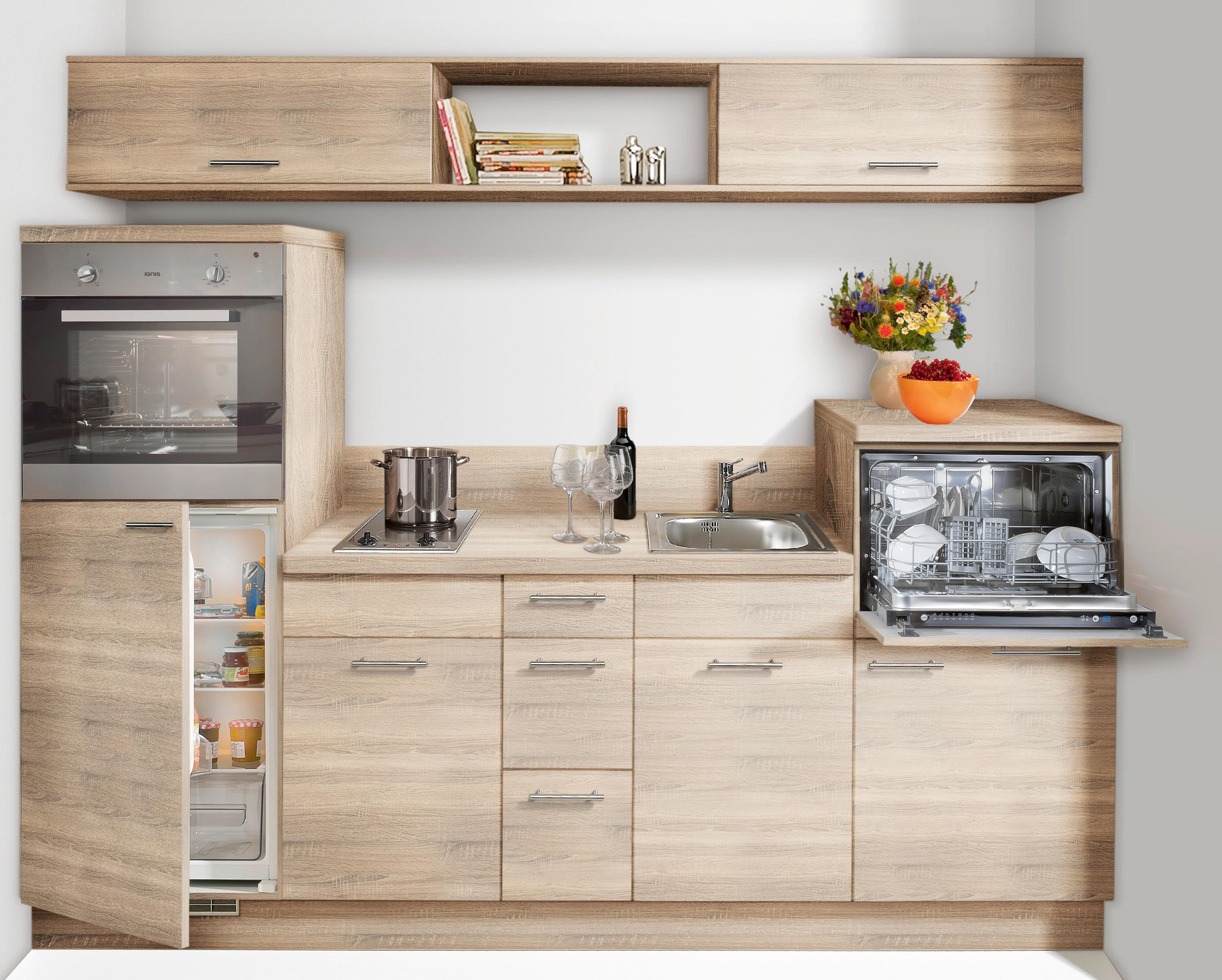 KUHINJSKI BLOK - barve nerjavečega jekla/barve hrasta, Design, kovina/leseni material (250cm) - Welnova