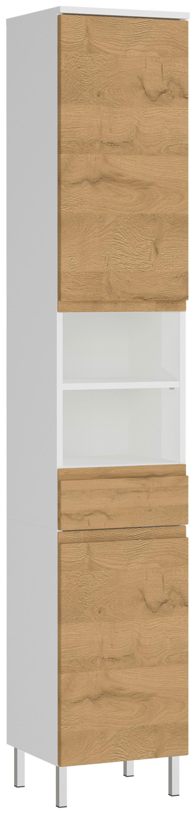 HOCHSCHRANK 34/190/34 cm - Chromfarben/Eichefarben, MODERN, Holzwerkstoff/Metall (34/190/34cm) - Germania
