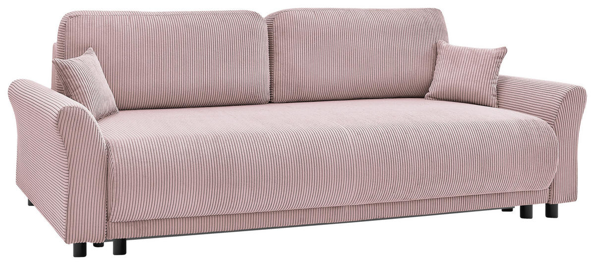 SCHLAFSOFA Cord Rosa  inkl. Zierkissen, Rückenkissen, Bettkasten, Schlaffunktion, Rücken echt  - Schwarz/Rosa, Design, Textil (244/88/100cm) - P & B