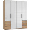 DREHTÜRENSCHRANK 200/236/58 cm 4-türig Eichefarben, Weiß  - Chromfarben/Eichefarben, MODERN, Glas/Holzwerkstoff (200/236/58cm) - MID.YOU