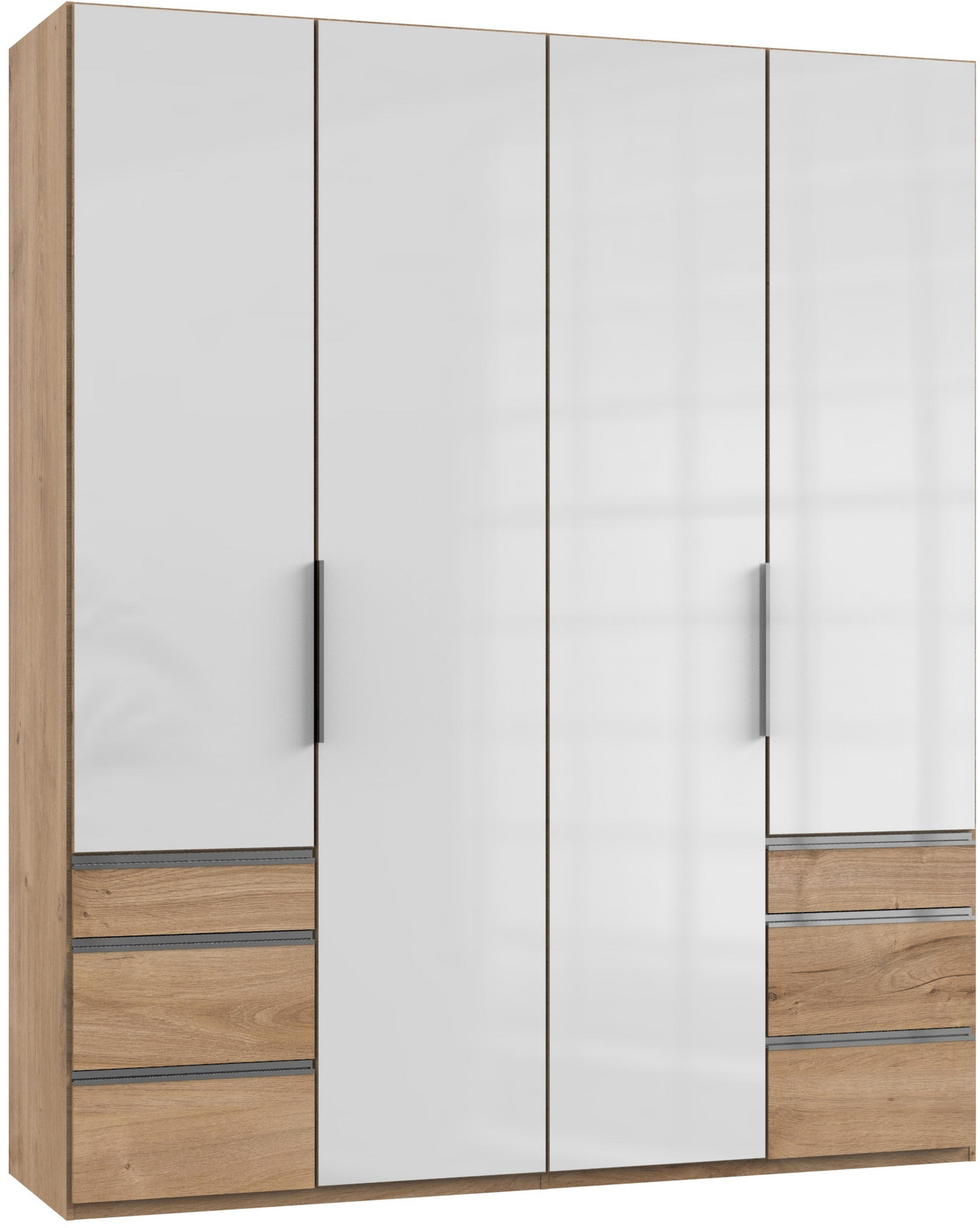Drehtürenschrank 200cm Level, Weiß/eiche Dekor