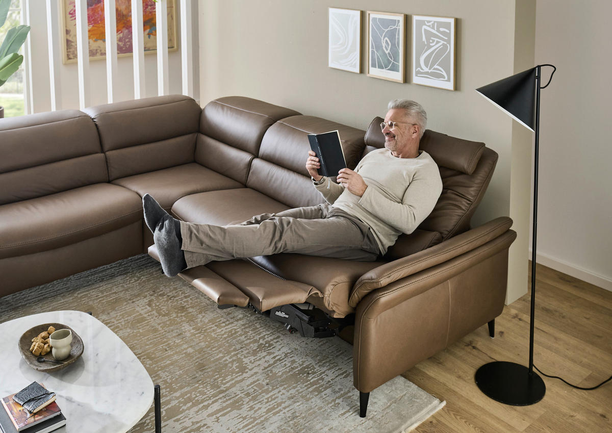 ECKSOFA Braun Echtleder  - Schwarz/Braun, Design, Leder/Metall (260/287cm) - Valdera