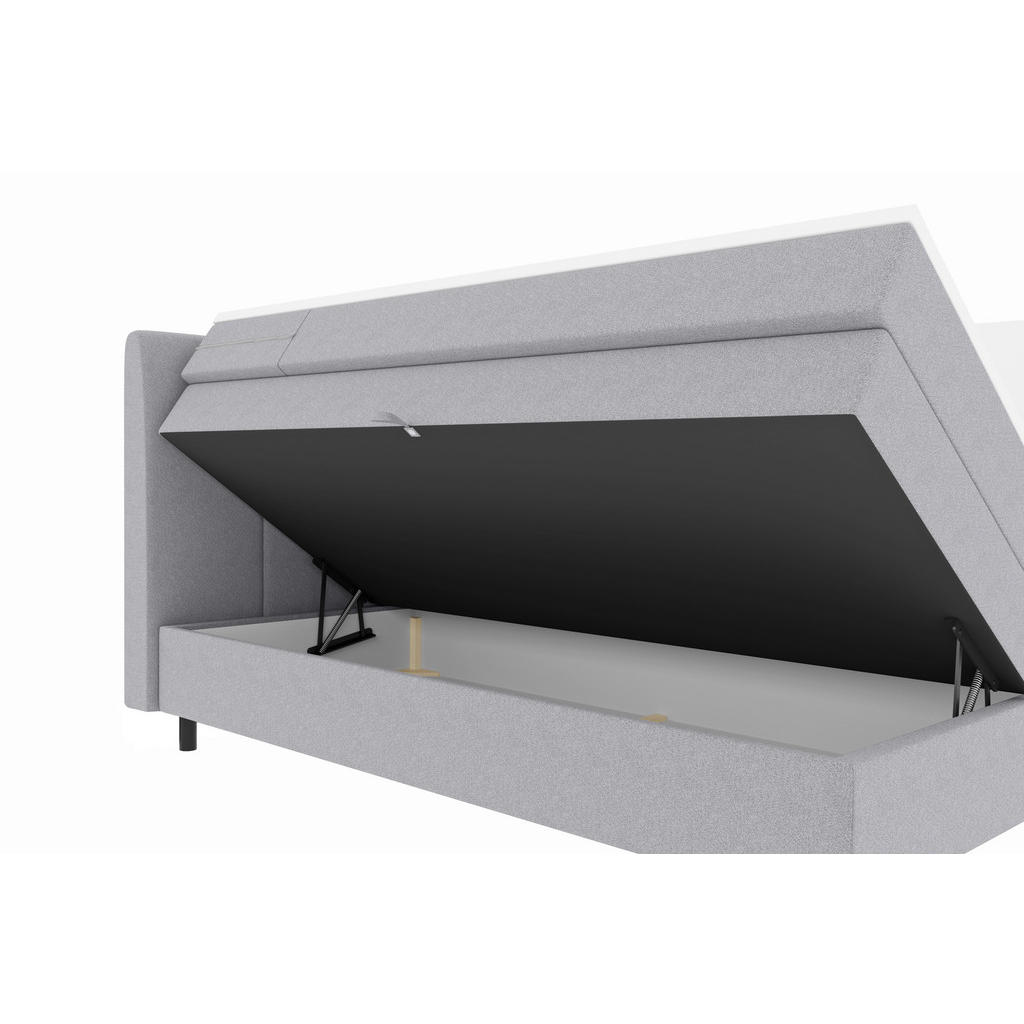 Thumbnail - Boxxx Boxspringbett, Hellgrau, Textil, H3, Höhe ca. 16 cm, 180x200 cm, Bettkasten, gepolstertes Kopfteil, Stoffauswahl, ...