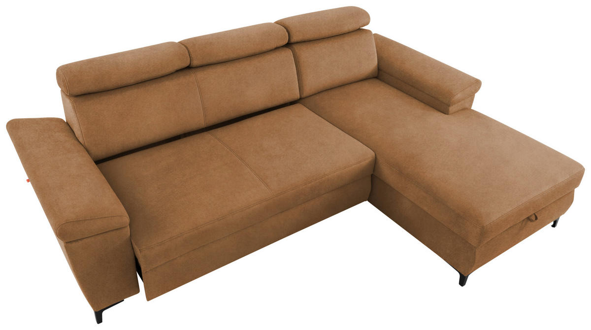 ECKSOFA in Velours Bernsteinfarben  - Bernsteinfarben/Schwarz, Modern, Textil/Metall (258/176cm) - MID.YOU