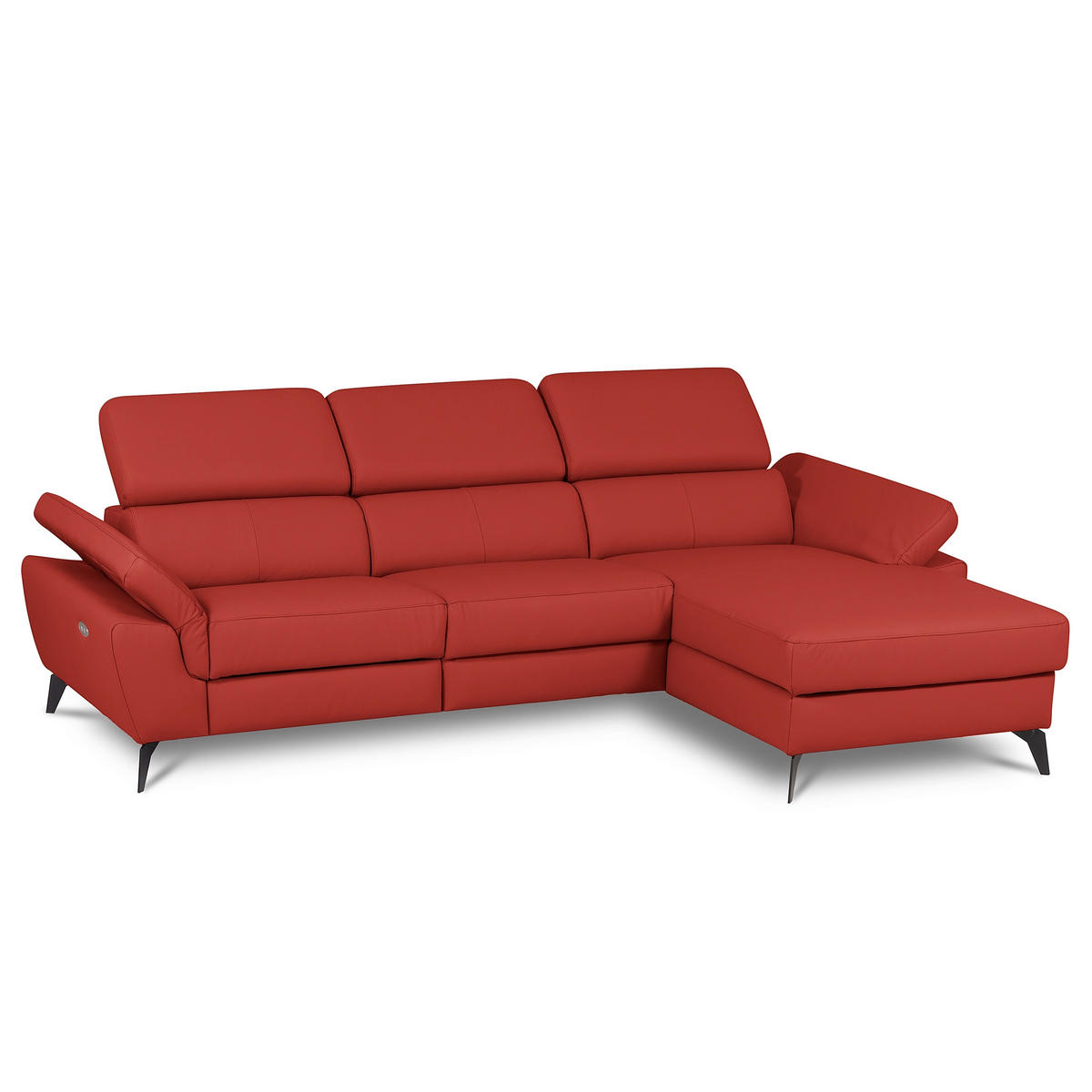ECKSOFA SONO in Lederlook Echtleder Rot Armteilverstellung, Kopfteilverstellung  252/179 cm  - Rot/Schwarz, Design, Leder/Textil (252/179cm) - Livetastic