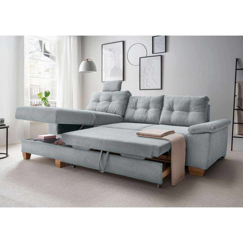 Thumbnail - Livetastic Ecksofa, Hellblau, Textil, Buche, 4-Sitzer, Füllung: Schaumstoff, Ottomane links, L-Form, 270x176 cm, Liegefu...