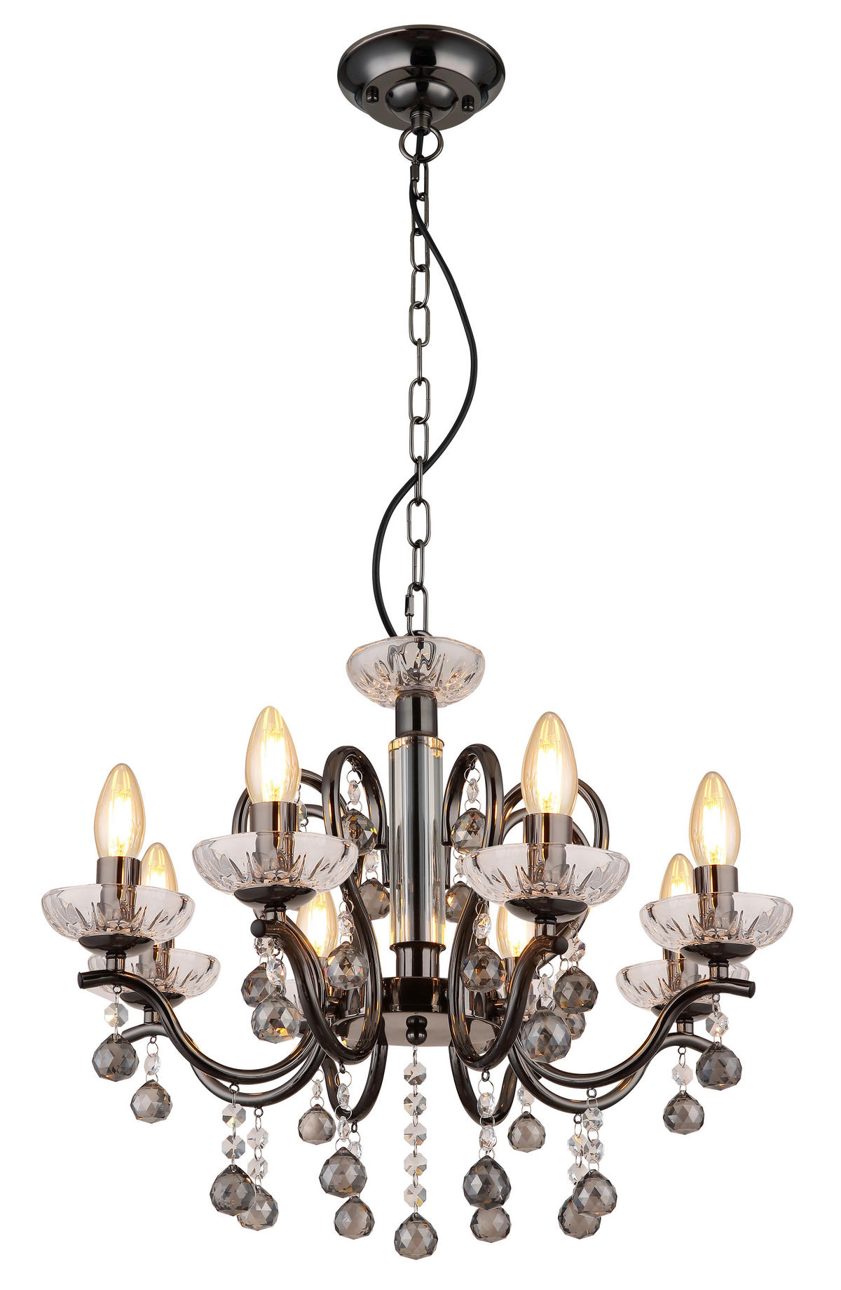 KRONLEUCHTER 52/125 cm    - Klar/Schwarzchrom, Konventionell, Glas/Metall (52/125cm) - Globo