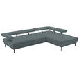 ECKSOFA in Echtleder Blau, Grau  - Blau/Schwarz, Design, Leder/Metall (305/224cm) - Dieter Knoll