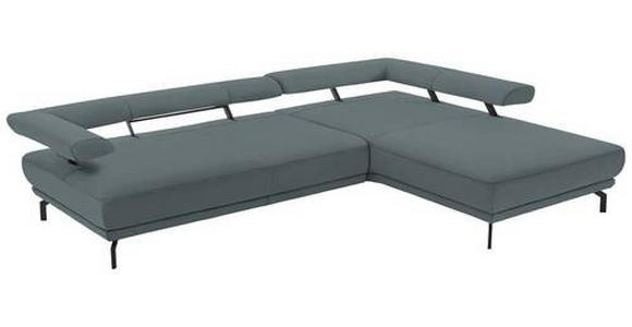 ECKSOFA in Echtleder Blau, Grau  - Blau/Schwarz, Design, Leder/Metall (305/224cm) - Dieter Knoll