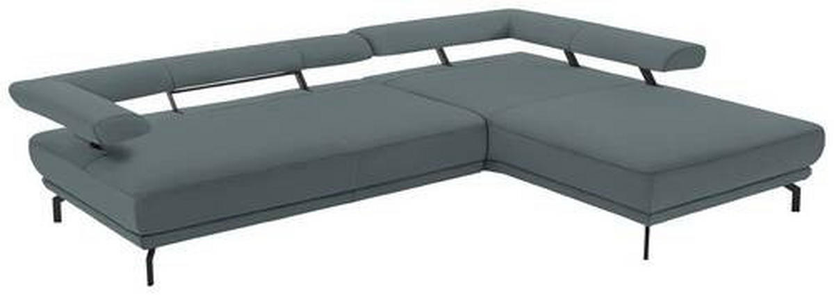 ECKSOFA in Echtleder Blau, Grau  305/224 cm  - Blau/Schwarz, Design, Leder/Metall (305/224cm) - Dieter Knoll