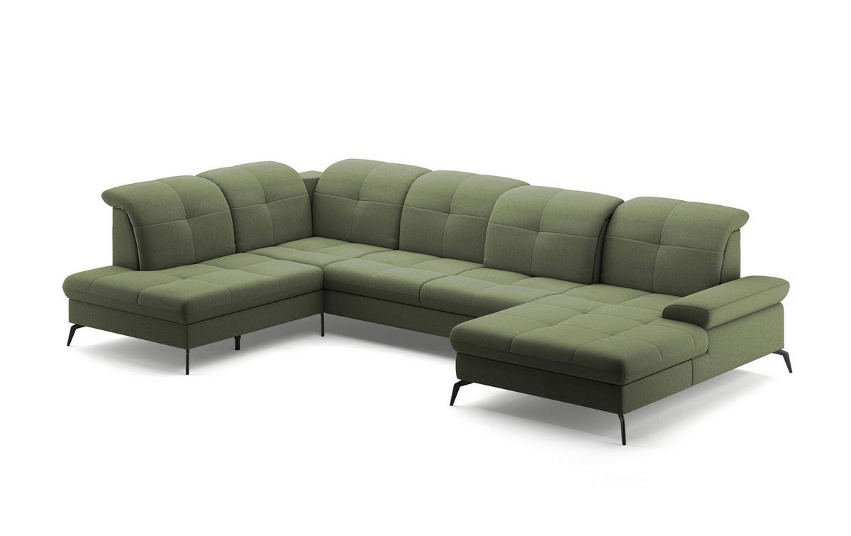 WOHNLANDSCHAFT in Flachgewebe Olivgrün  - Schwarz/Olivgrün, Konventionell, Textil/Metall (231/357/185cm) - Sit & More