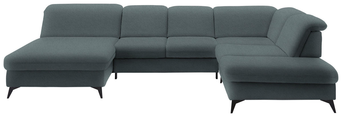 WOHNLANDSCHAFT  in Chenille Blau  - Blau/Schwarz, Design, Textil/Metall (198/369/255cm) - Beldomo Style