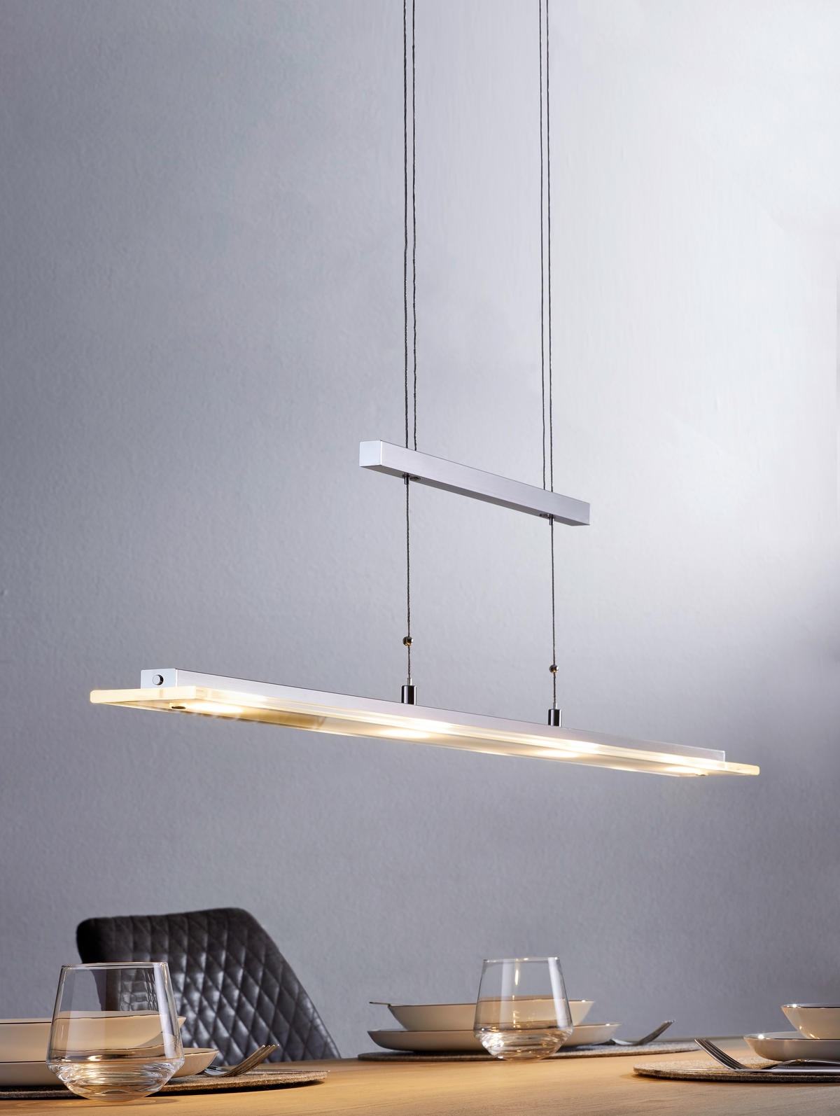ZÁVĚSNÉ LED SVÍTIDLO, 88/9/80-150 cm  - barvy niklu, Design, kov/sklo (88/9/80-150cm)