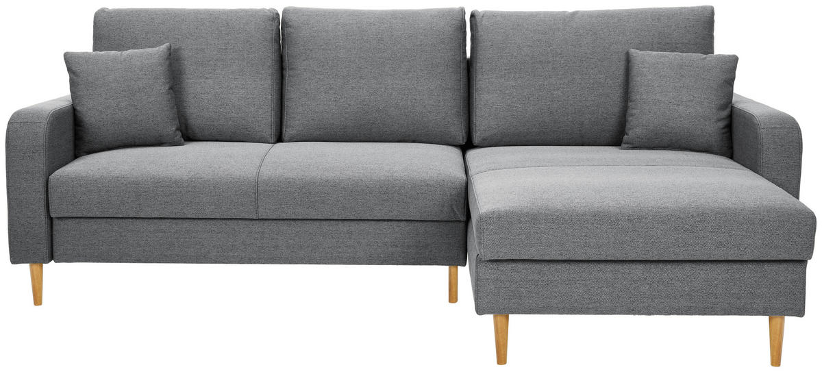ECKSOFA in Flachgewebe Grau  - Eiche Wotan/Grau, Konventionell, Holz/Textil (255/157cm) - Carryhome