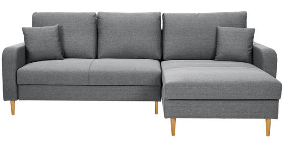 ECKSOFA in Flachgewebe Grau - Eiche Wotan/Grau, KONVENTIONELL, Holz/Textil (255/157cm) - Carryhome