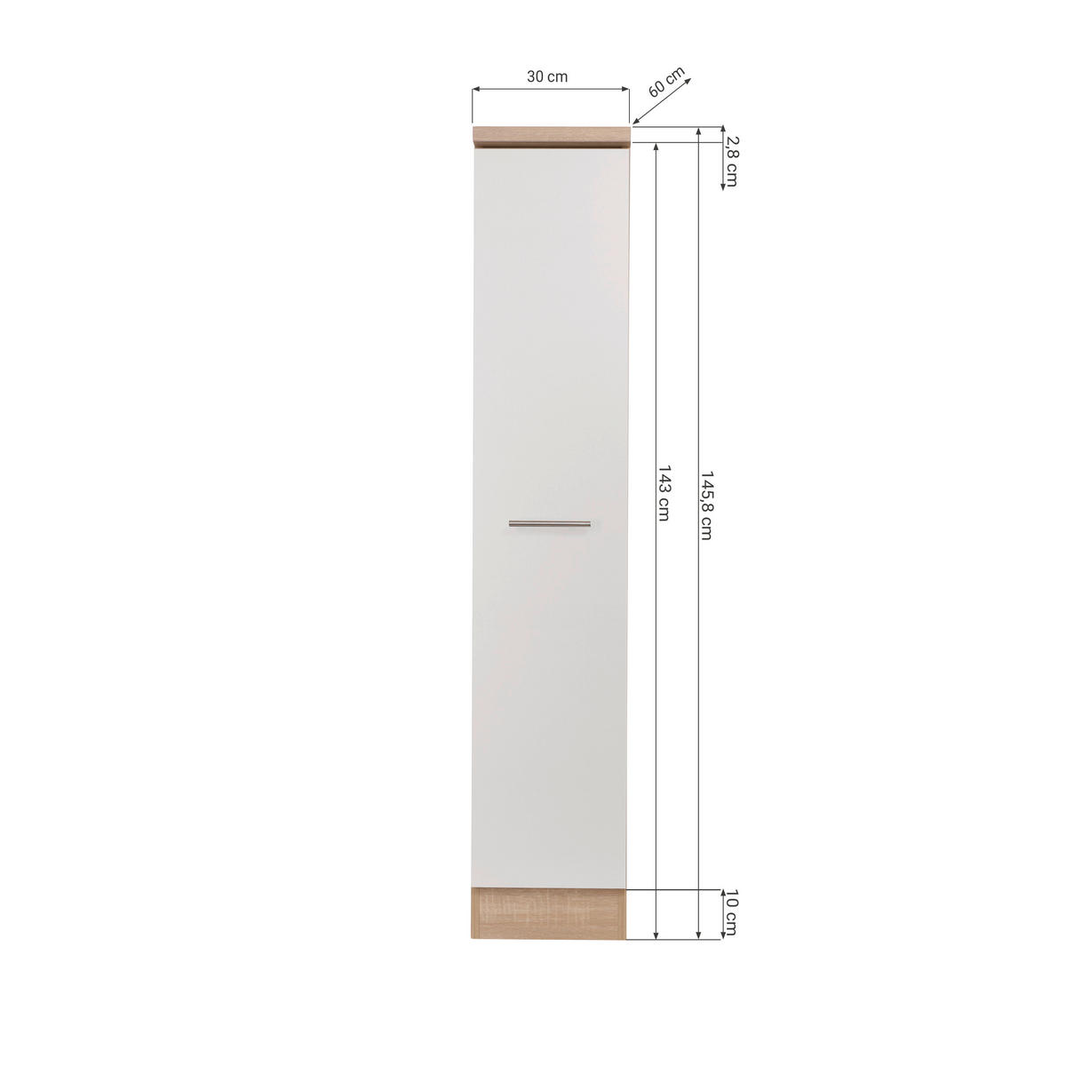 APOTHEKERSCHRANK 30/144,8/60 cm  in Weiß, Eichefarben  - Eichefarben/Silberfarben, Basics, Holzwerkstoff/Metall (30/144,8/60cm) - Respekta