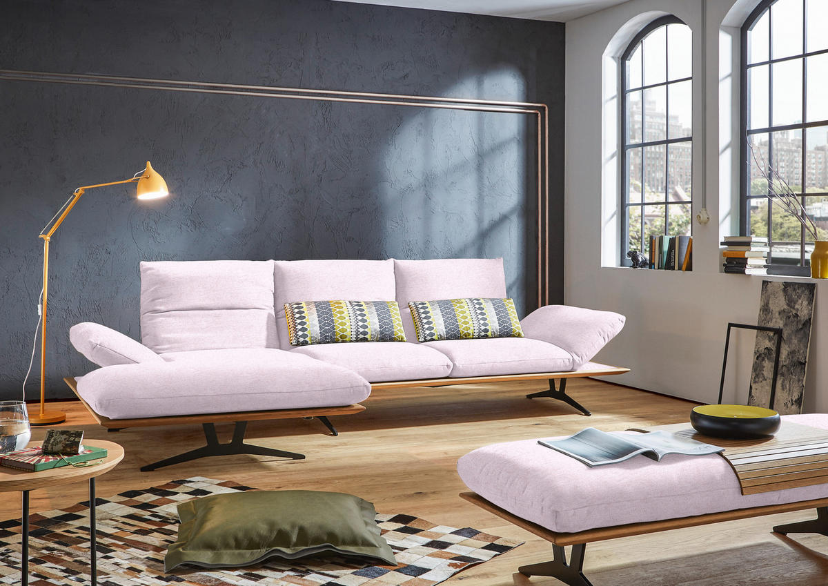 ECKSOFA in Flachgewebe Hellrosa  - Hellrosa/Schwarz, Design, Holz/Textil (159/314cm) - Dieter Knoll