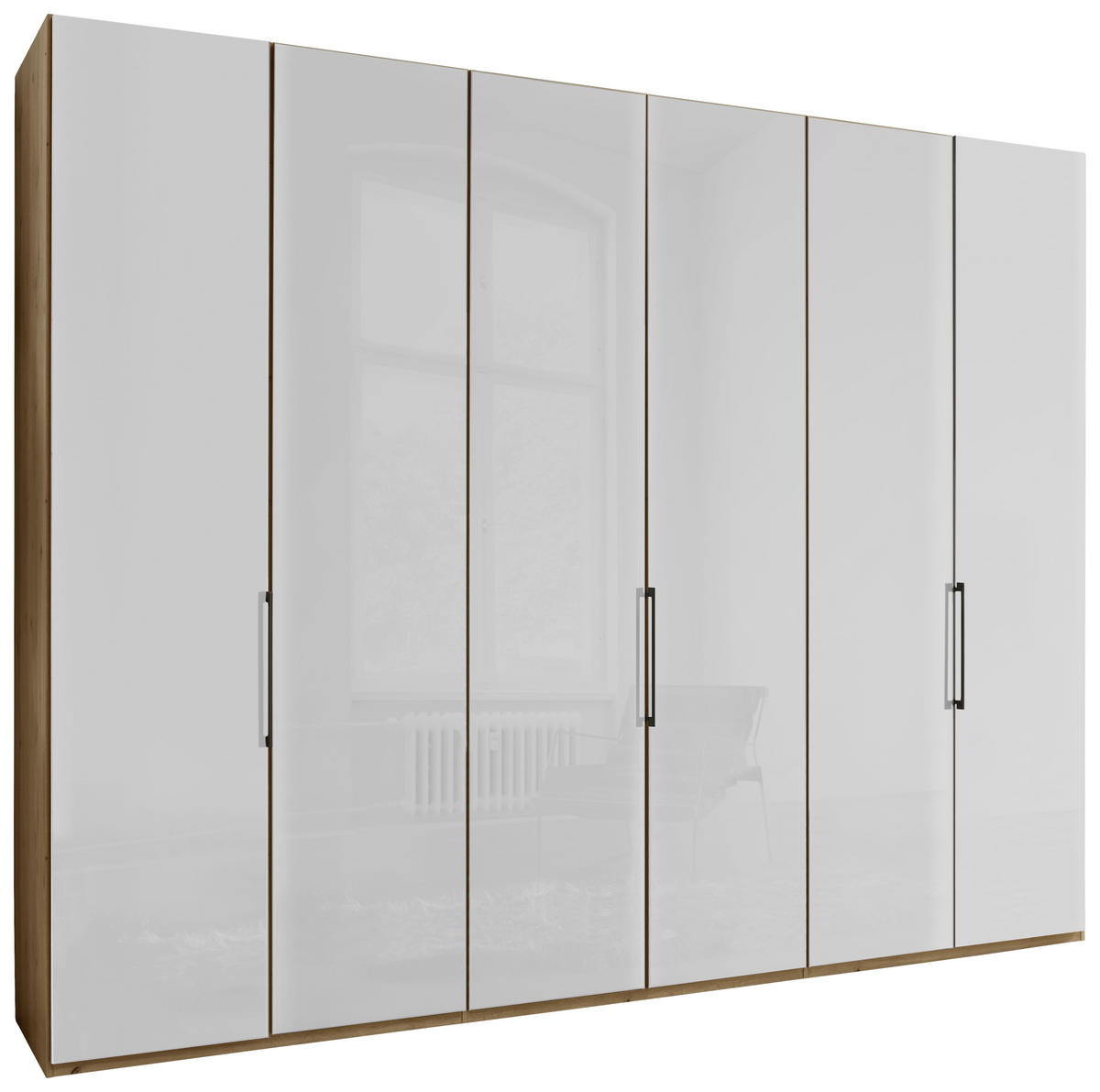 DREHTÜRENSCHRANK in Weiss, Eiche Bianco  - Schieferfarben/Weiss, Konventionell, Glas/Holzwerkstoff (300/216/58cm) - Dieter Knoll