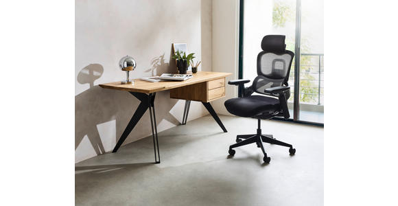 SCHREIBTISCH 160/70/75 cm  in Eichefarben  - Eichefarben/Schwarz, Natur, Holz/Metall (160/70/75cm) - Linea Natura