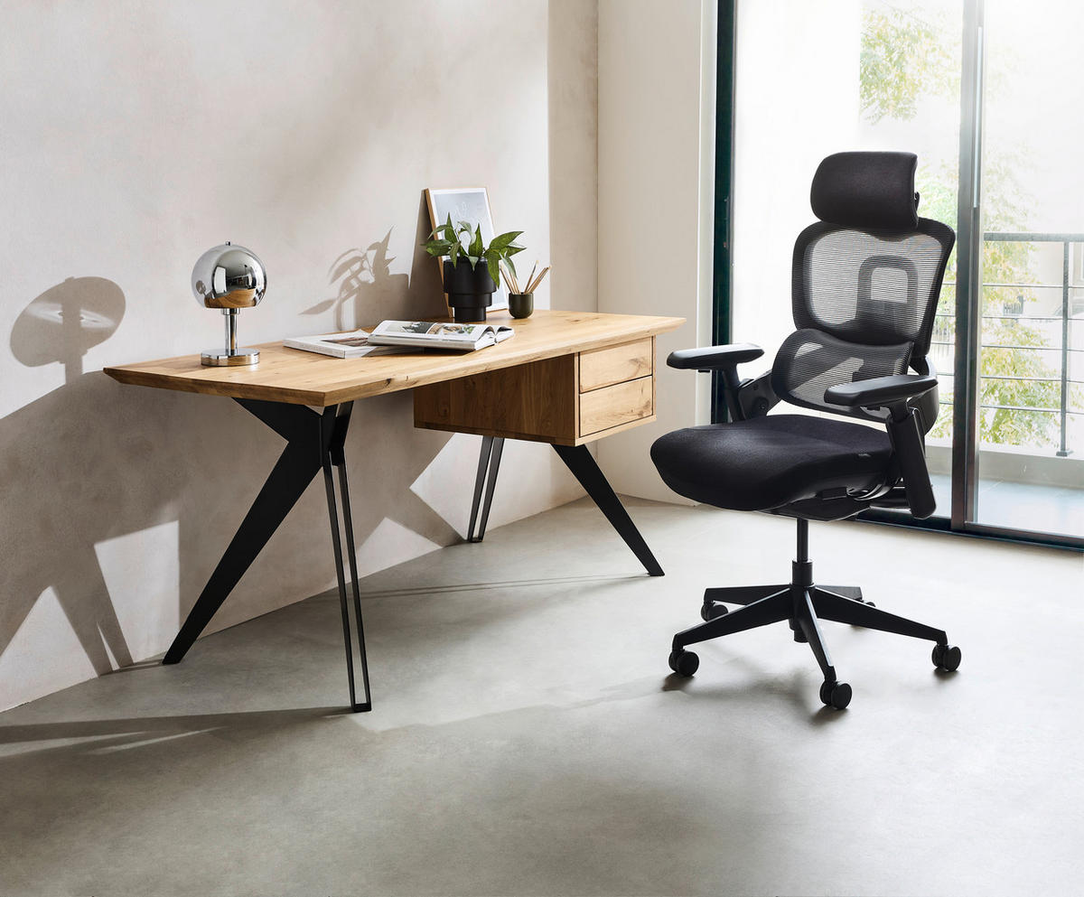 SCHREIBTISCH 160/70/75 cm  in Eichefarben  - Eichefarben/Schwarz, Natur, Holz/Metall (160/70/75cm) - Linea Natura
