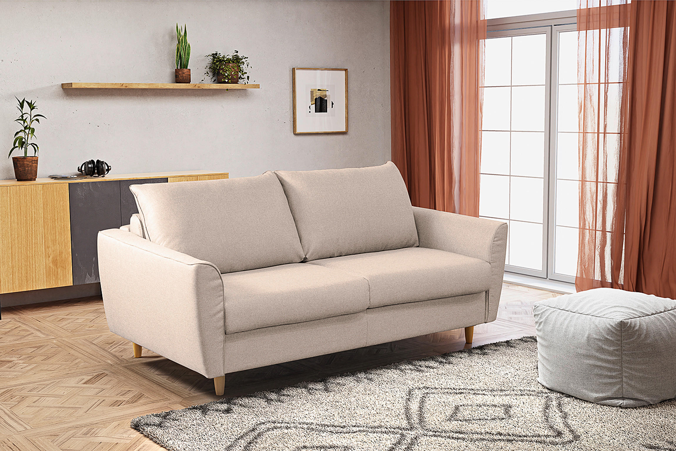 SCHLAFSOFA in Flachgewebe Rosa  - Buchefarben/Rosa, Design, Holz/Textil (195/90/102cm) - Livetastic