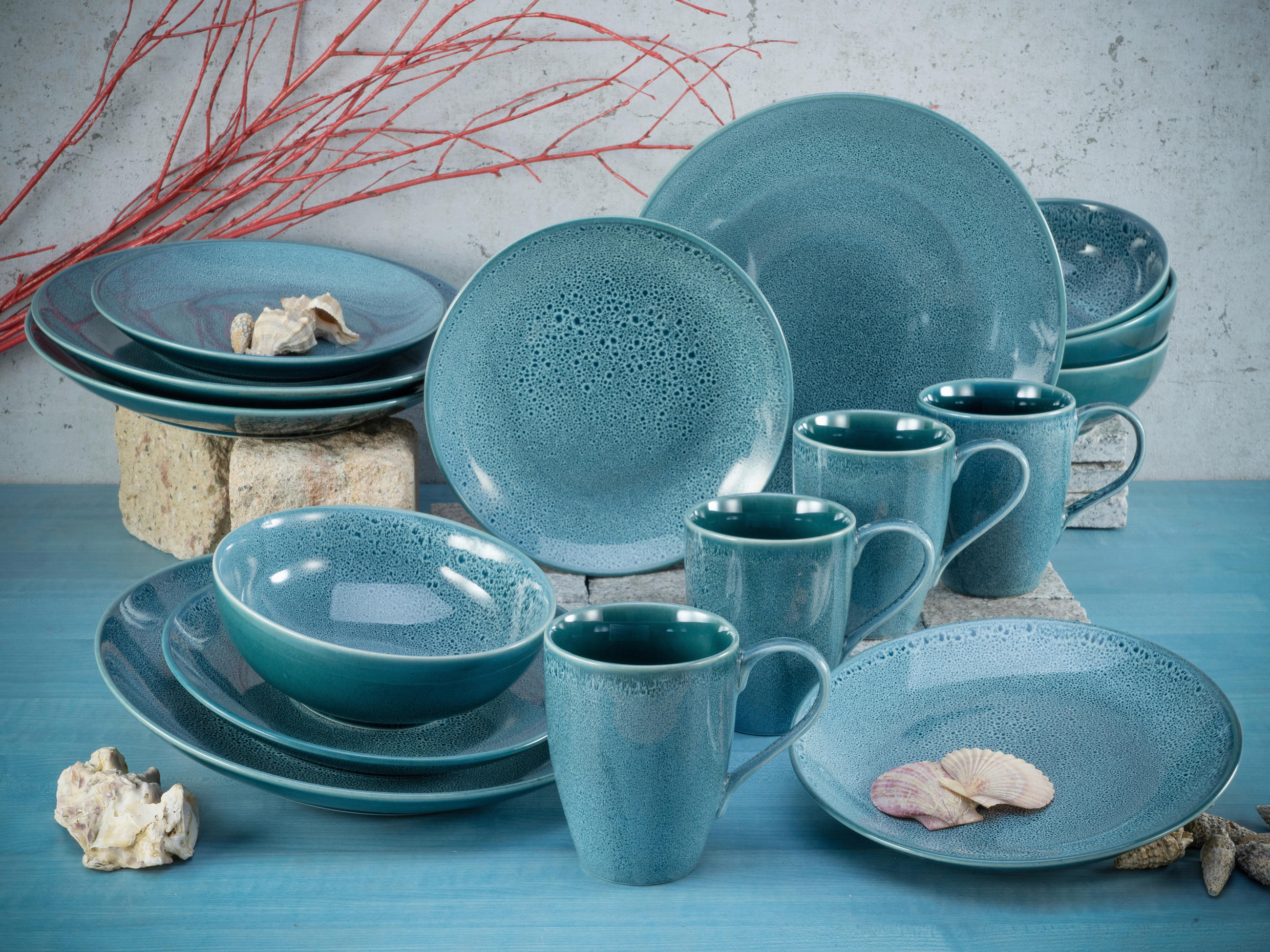 KOMBISERVICE Blau 16-teilig  - Blau, Keramik (34/31/33cm) - Creatable