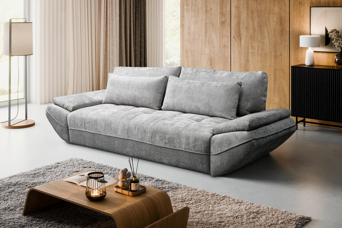 SCHLAFSOFA ELMA Struktur Sandfarben  inkl. Rückenkissen, Nierenkissen, Armlehnenkissen, Rücken echt  - Sandfarben/Schwarz, KONVENTIONELL, Holz/Kunststoff (280/73-93/107cm) - Livetastic