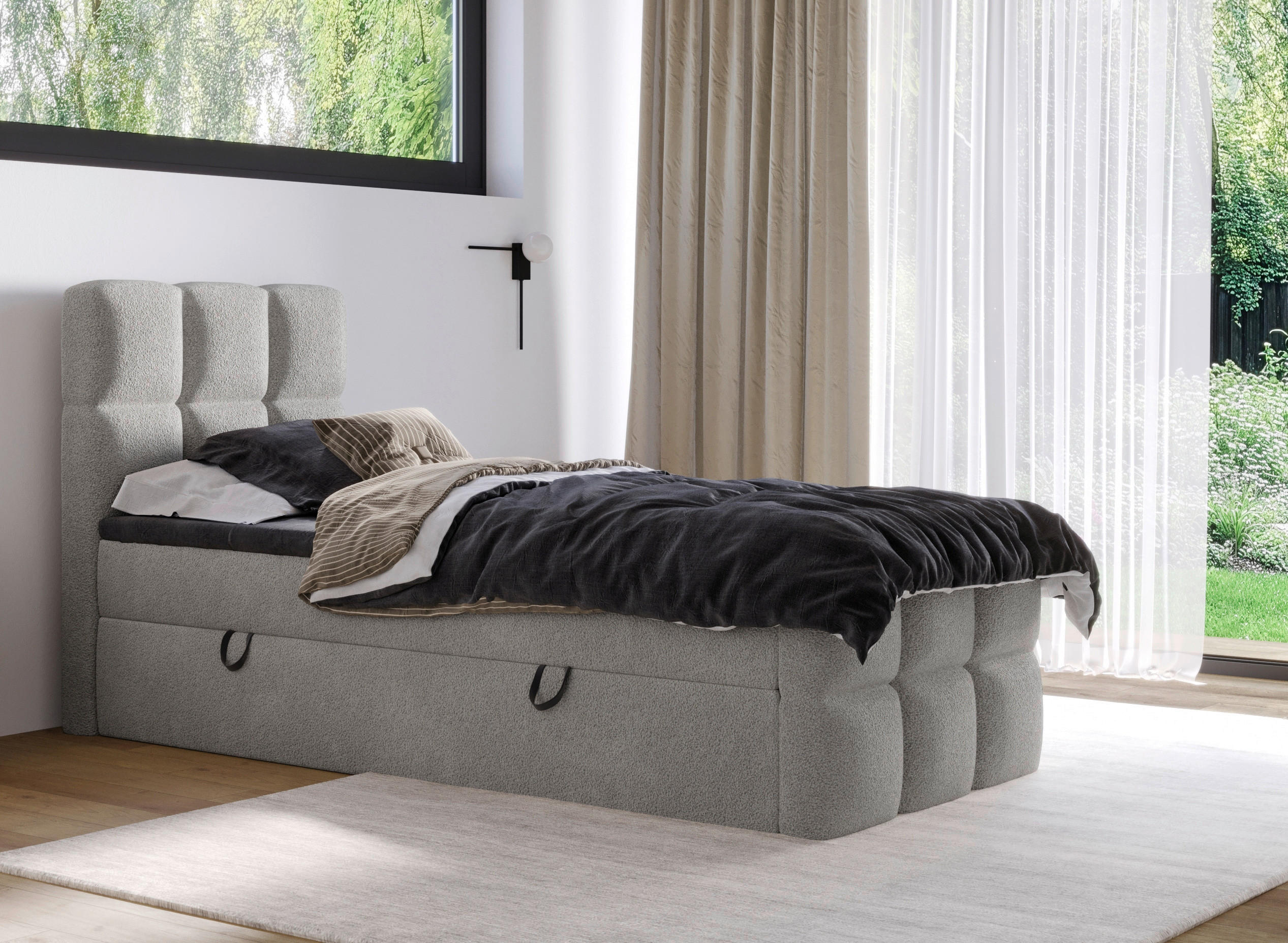 BOXBETT 90/200 cm  in Hellgrau  - Hellgrau/Schwarz, Design, Holzwerkstoff/Kunststoff (90/200cm) - Xora