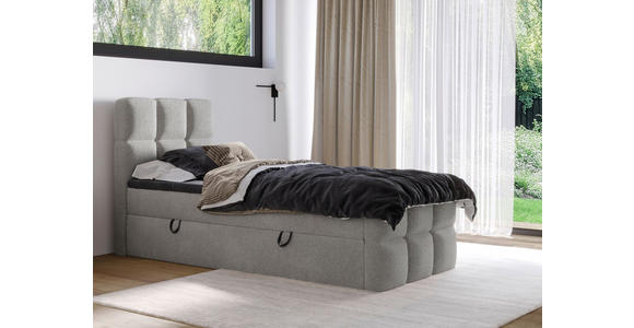 BOXBETT 90/200 cm,  in Hellgrau, gepolstertes Kopfteil, Bettkasten, Topper, H3 = fest  - Hellgrau/Schwarz, Design, Holzwerkstoff/Kunststoff (90/200cm) - Xora