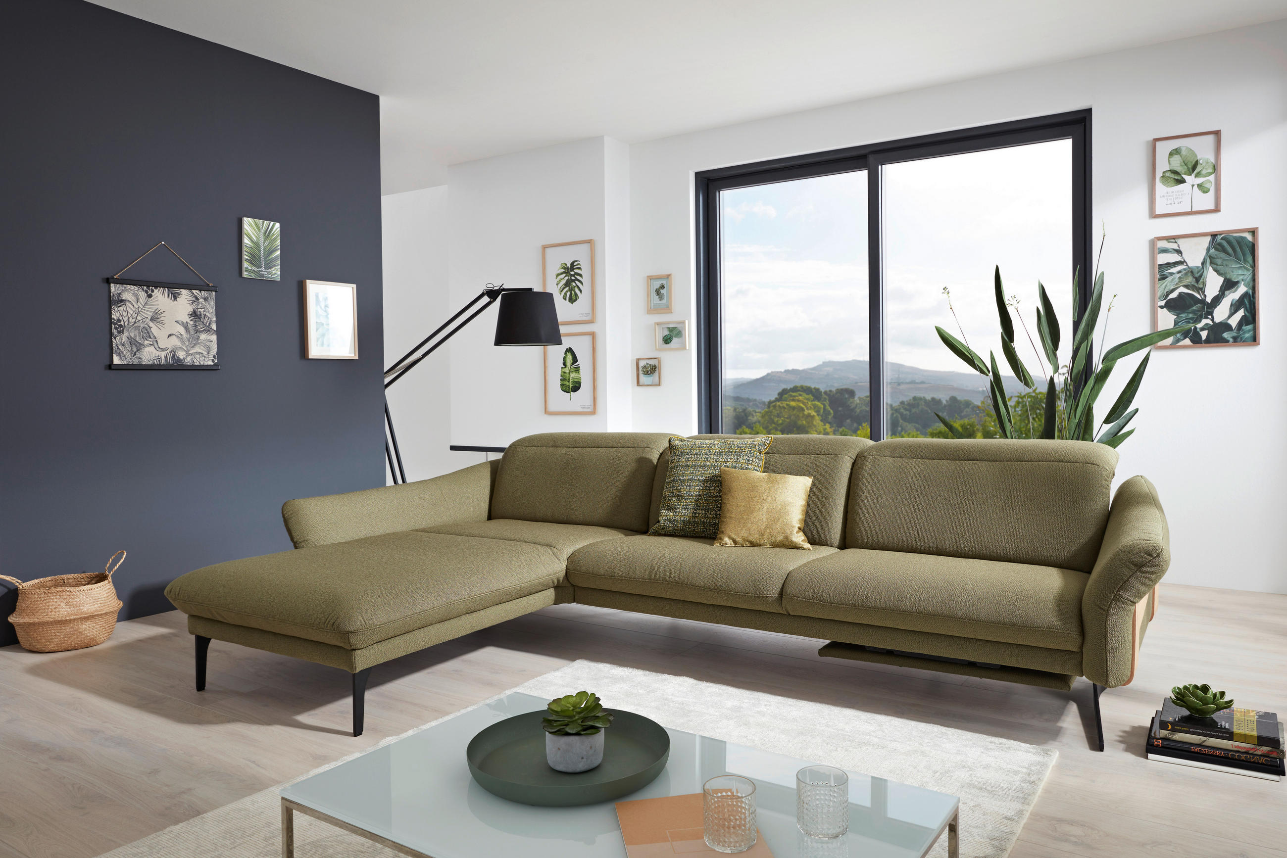 ECKSOFA in Webstoff Olivgrün  - Anthrazit/Olivgrün, Design, Holz/Textil (179/314cm) - Himolla