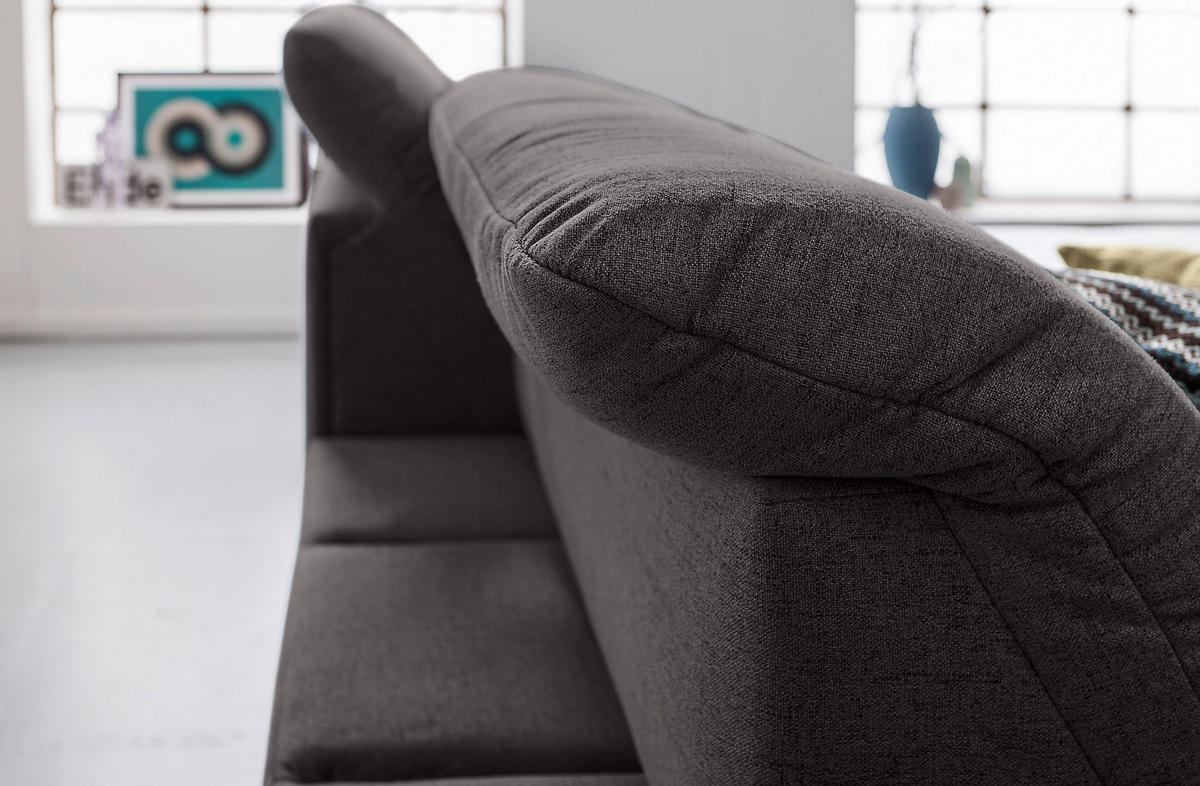 ECKSOFA Dunkelgrau Flachgewebe  - Chromfarben/Dunkelgrau, Design, Textil/Metall (276/198cm) - SetOne by Musterring