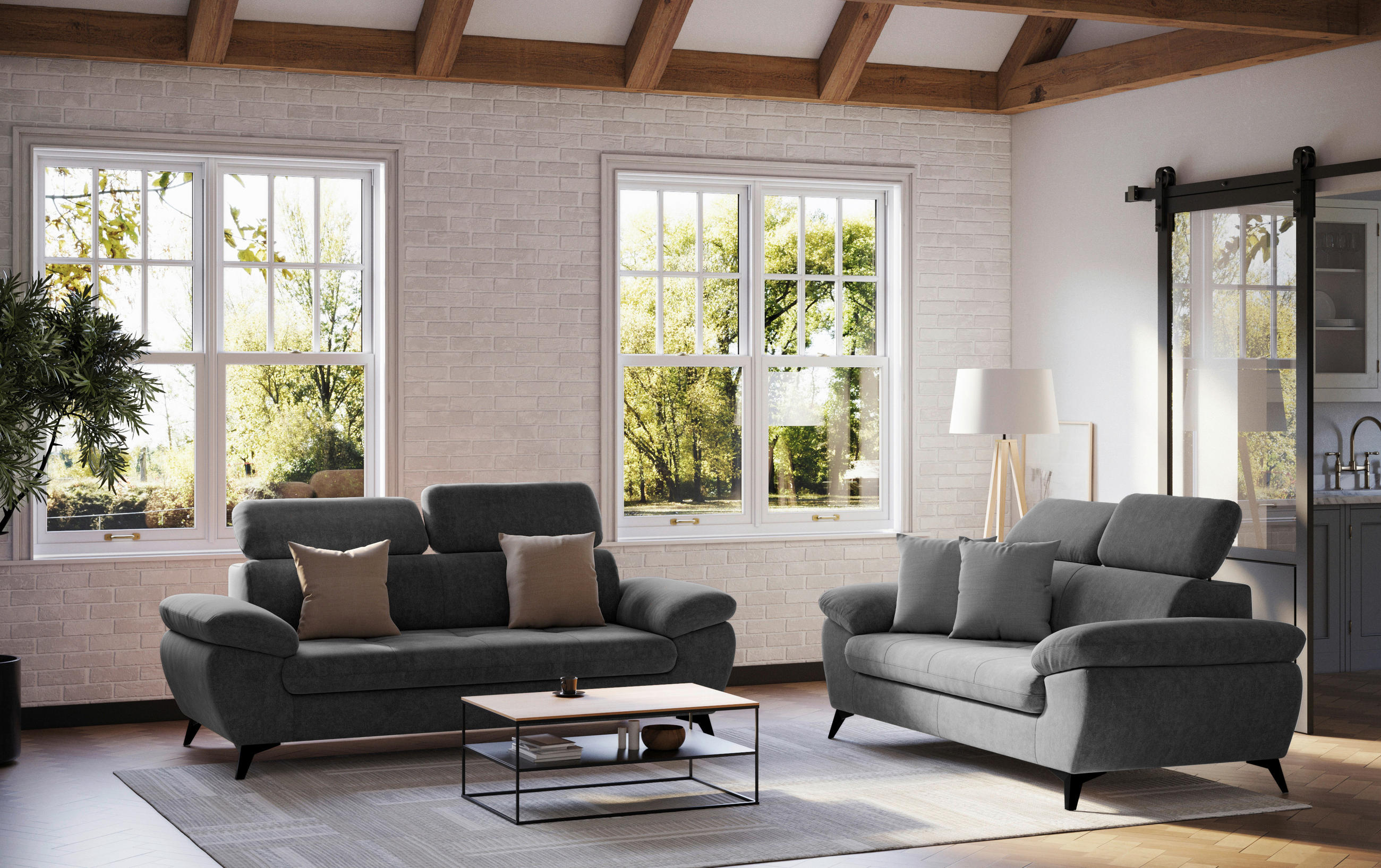 3-SITZER-SOFA in Dunkelgrau - Dunkelgrau/Schwarz, Textil/Metall (215/84/100cm) - MID.YOU