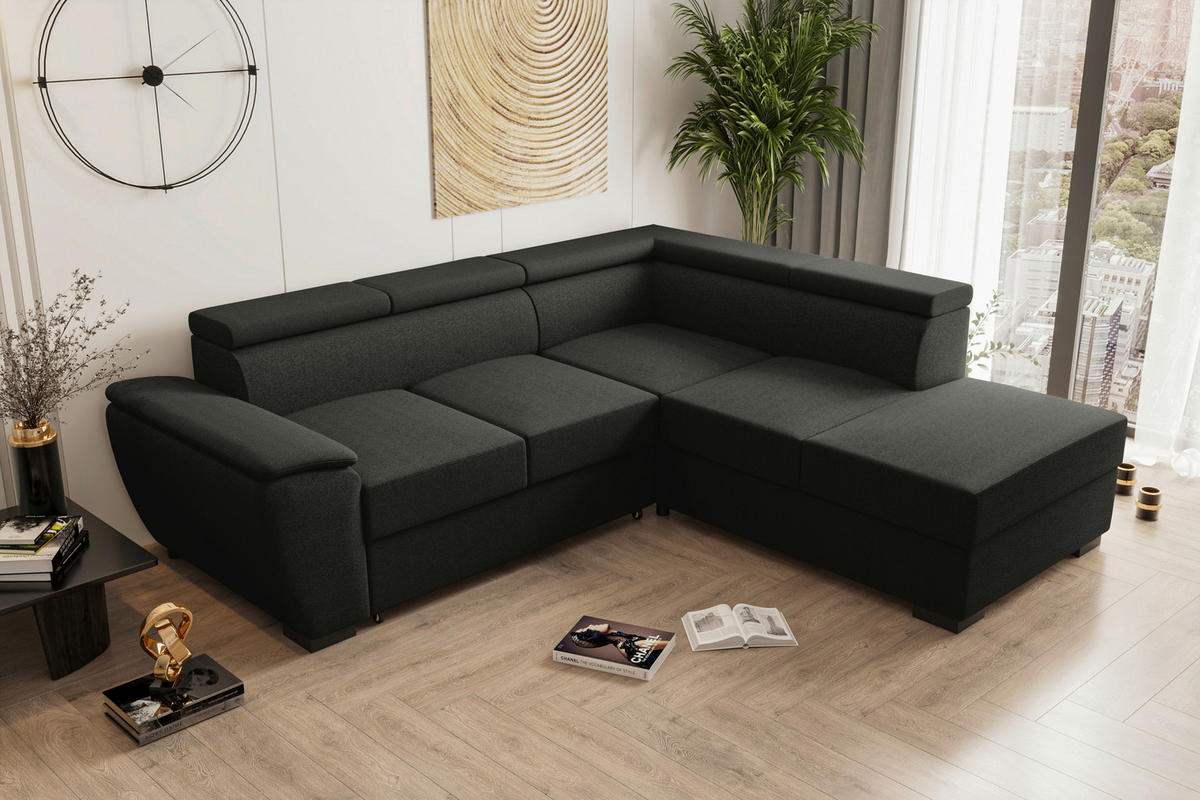 ECKSOFA Anthrazit Flachgewebe  - Anthrazit/Schwarz, KONVENTIONELL, Kunststoff/Textil (266/220cm) - Carryhome