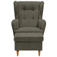 OHRENSESSEL Webstoff Olivgrün, Eiche Wotan  - Eiche Wotan/Olivgrün, Basics, Holz/Textil (78/102/98cm) - Carryhome