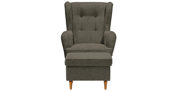 OHRENSESSEL Webstoff Olivgrün, Eiche Wotan  - Eiche Wotan/Olivgrün, Basics, Holz/Textil (78/102/98cm) - Carryhome