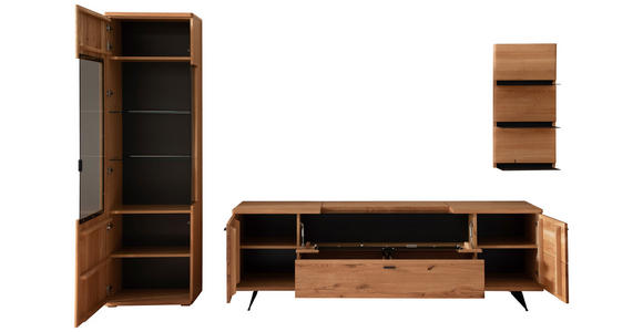 WOHNWAND 3-teilig  in Wildeiche  305/209/50 cm  - Wildeiche/Anthrazit, Natur, Glas/Holz (305/209/50cm) - Linea Natura