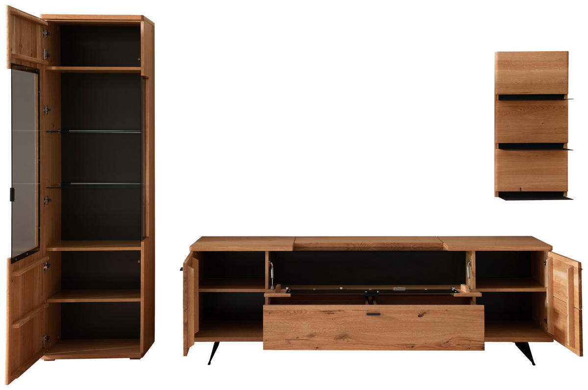 WOHNWAND 3-teilig  in Wildeiche 305/209/50 cm  - Wildeiche/Anthrazit, Natur, Glas/Holz (305/209/50cm) - Linea Natura