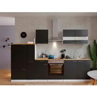 KÜCHENBLOCK 300 cm   Schwarz  - Weiss/Edelstahlfarben, Basics, Holzwerkstoff/Metall (300cm) - Respekta