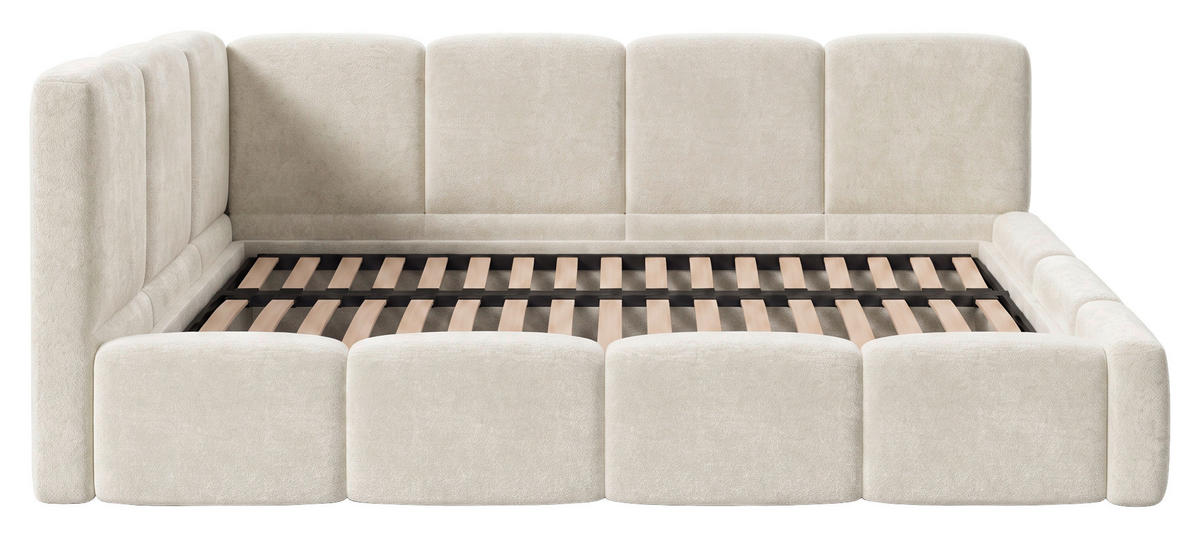 POLSTERBETT 140/200 cm,  in Beige, Lattenrost, Bettkasten,  - Beige/Schwarz, Design, Holz/Textil (140/200cm) - Chameo