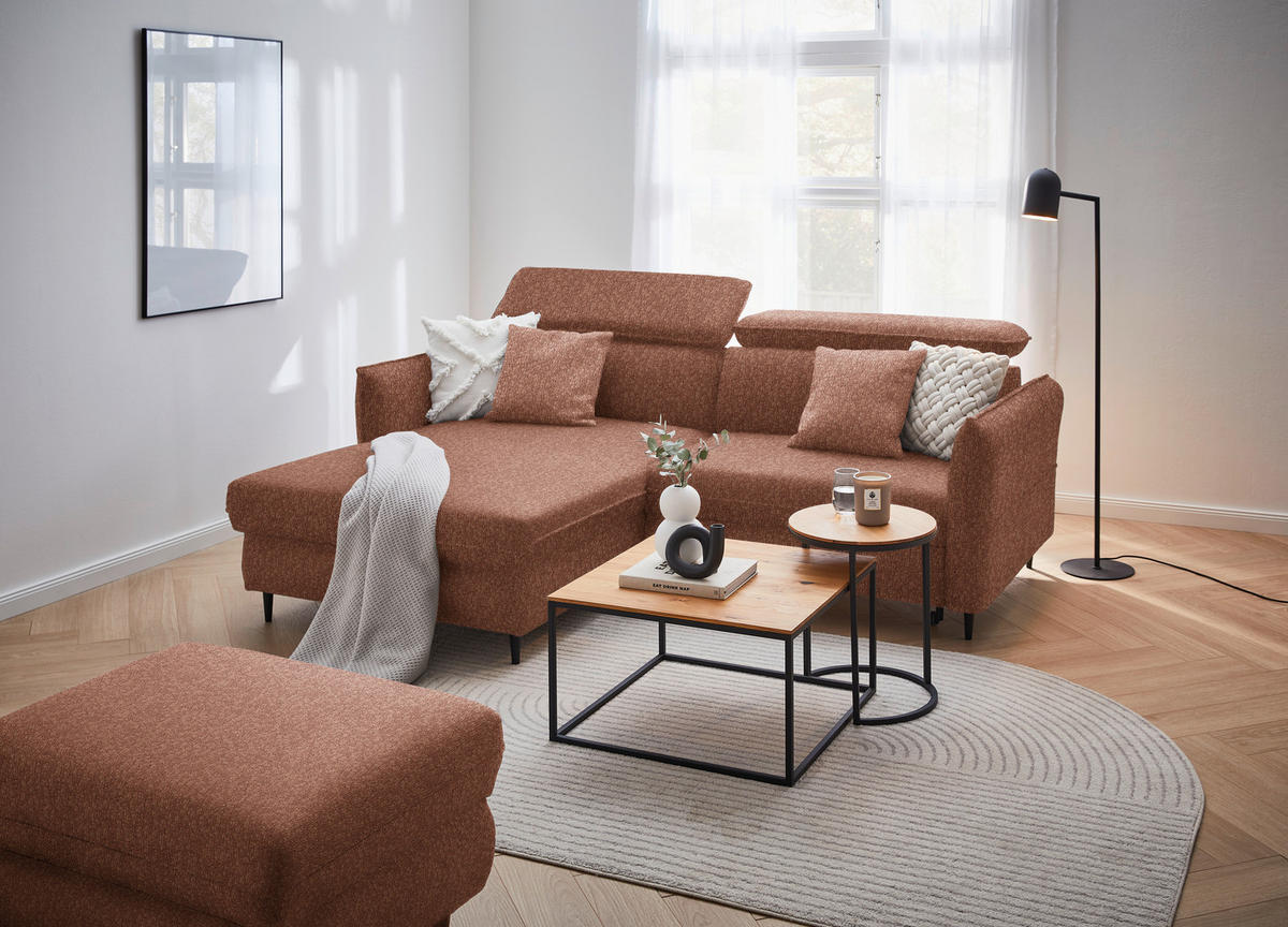 ECKSOFA inkl. Funktionen Rostfarben Struktur  - Rostfarben/Schwarz, Design, Holz/Textil (185/232cm) - Stylife