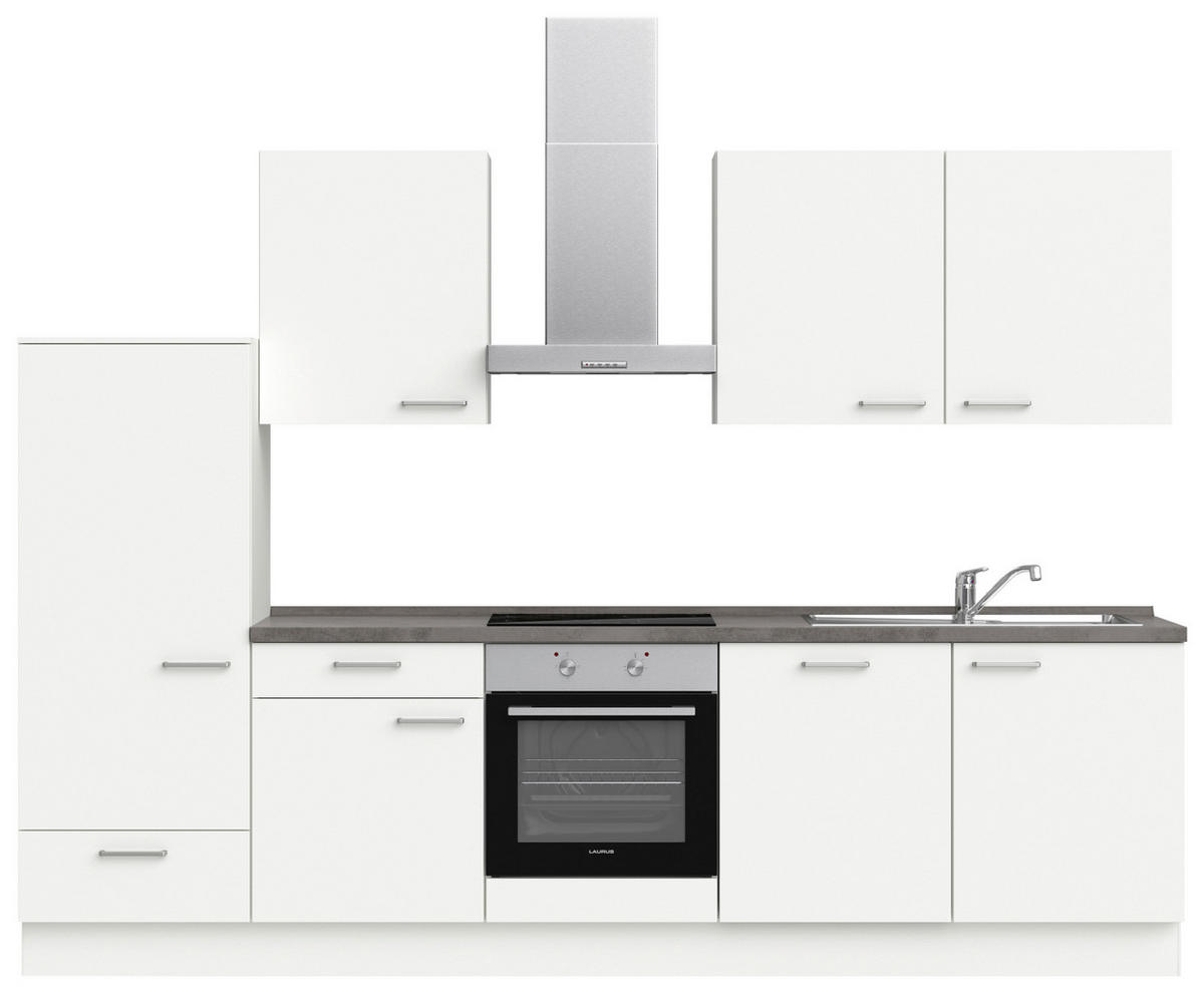 KÜCHENLEERBLOCK 300 cm   in Weiß, Schieferfarben  - Schieferfarben/Edelstahlfarben, MODERN, Holzwerkstoff/Metall (300cm) - Nobilia