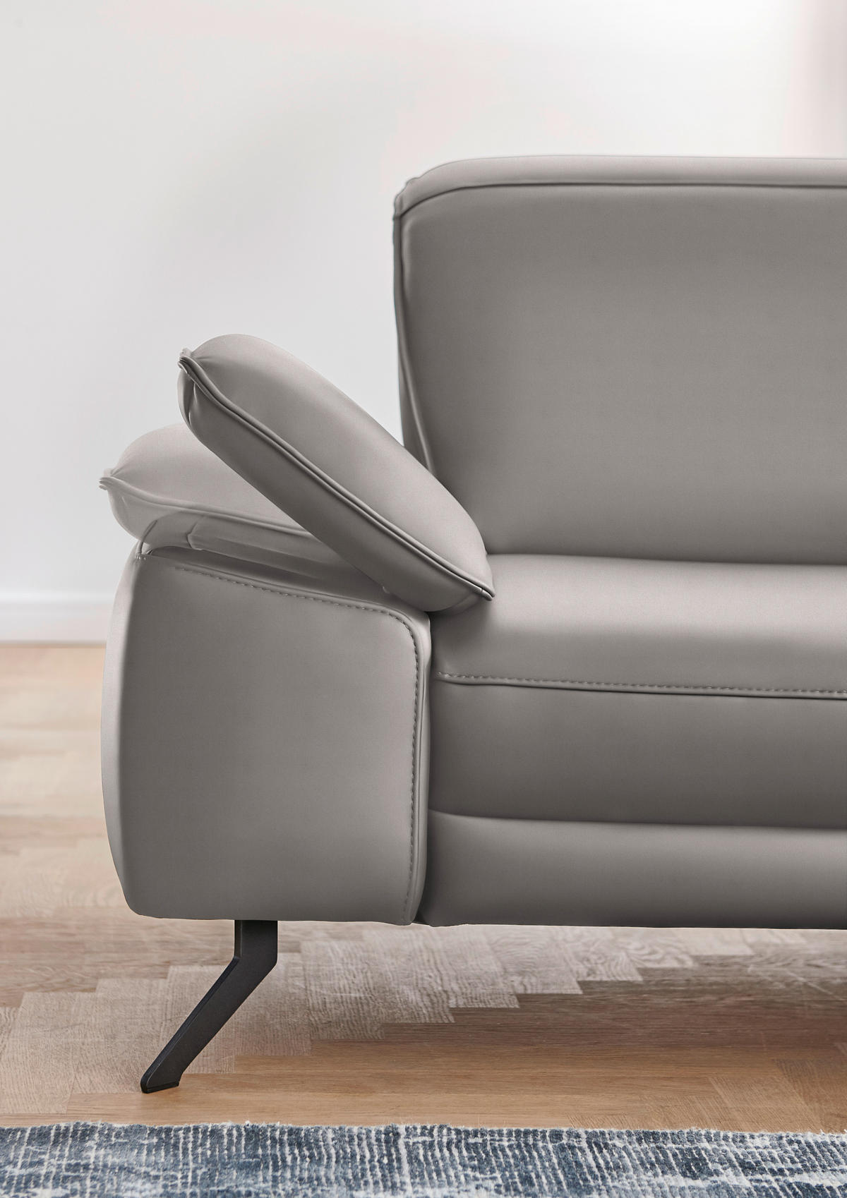ECKSOFA in Echtleder Grau  328/193 cm  - Schwarz/Grau, Design, Leder/Metall (328/193cm) - Dieter Knoll